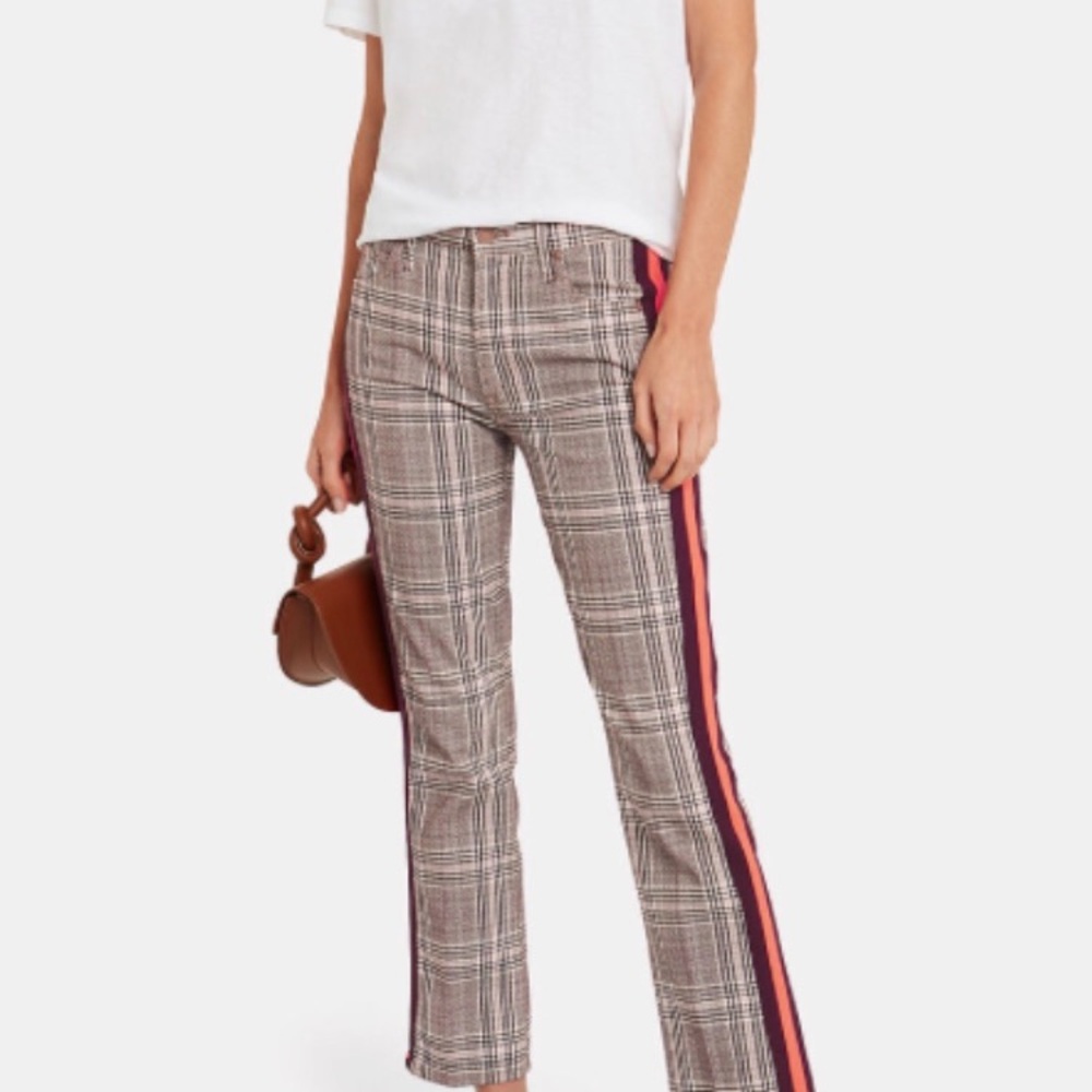 EUC MOTHER The Insider Plaid Jeans with Orange & Plum Side Stripes Size 27 - Picture 4 of 16